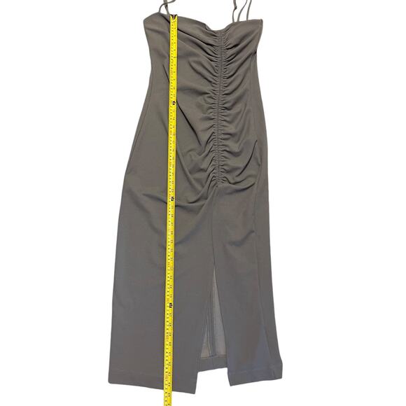 Zara Gray Maxi Ruched Slit Party Dinner Maxi Dress Size Large - Picture 4 of 6